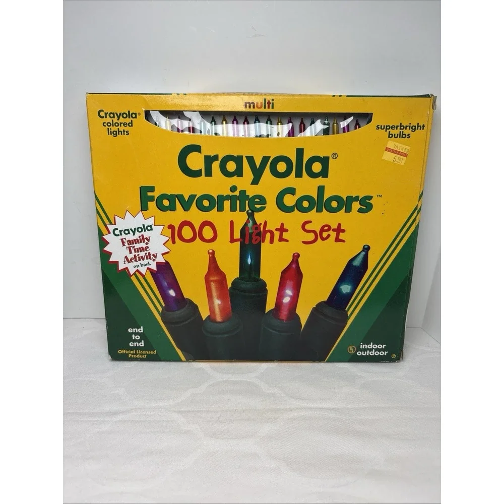 Vintage Crayola Favorite Colors 100 Multicolor Christmas Light Set 1996 New NOS